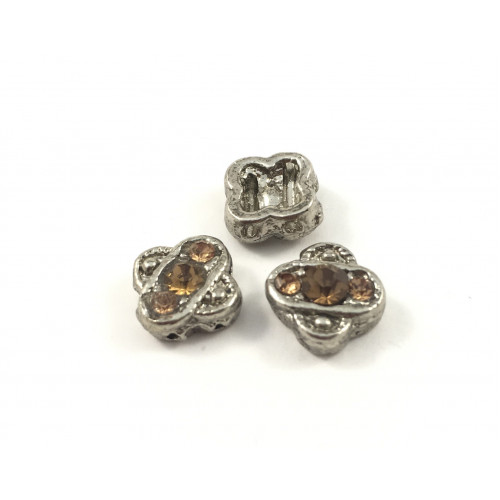 Spacer bead two rows brown crystal antique silver*